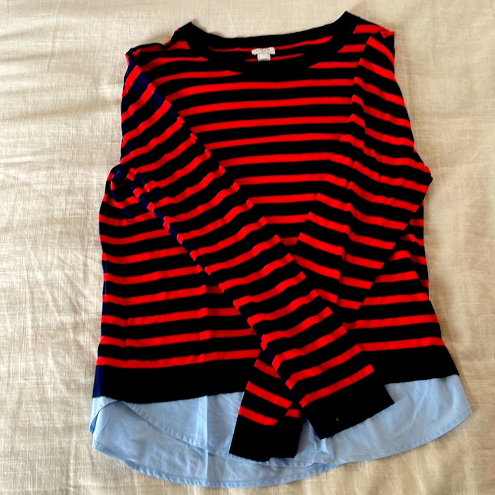 J Crew size large striped blue and red blouse